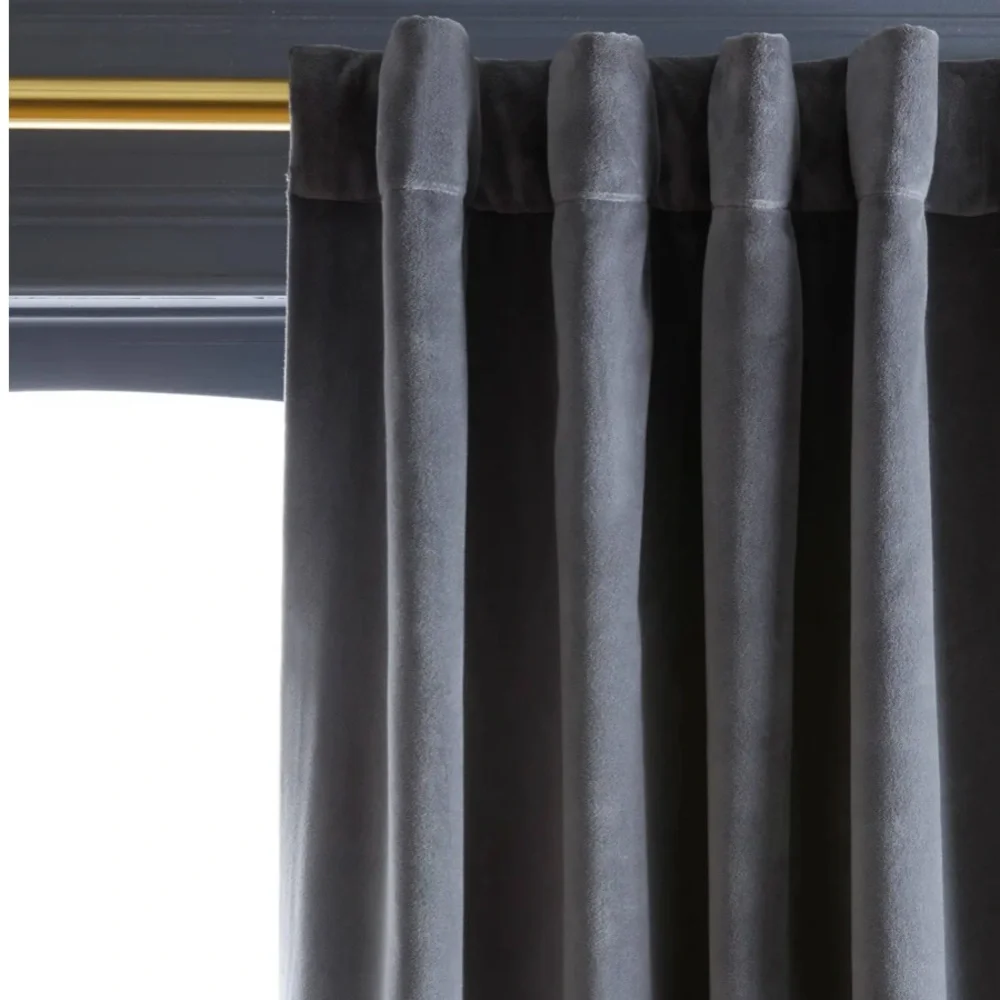 NWOT QUINCE 48x96 Cotton Velvet Room Darkening Curtain Slate 6459
